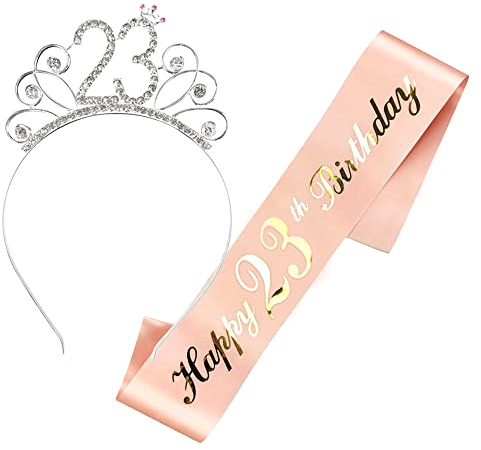 Maigendoo 23. Geburtstag Gürtel Krone Geburtstag Kopfschmuck Tiara Crown Geburtstag Schärpe Prinzessin Haar-Zusätze Geburtstag Anzug für Mädchen Frauen Geburtstagsparty Dekoration (23th Birthday)
