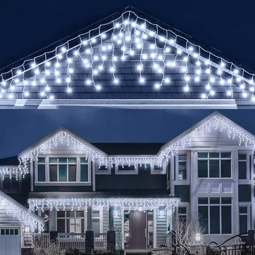 LEDYA Icicle Outdoor Christmas Lights, 29.5ft/9m 240 LED Outdoor Fairy Lights, Mains Powered Outside & Indoor Decorations Icicle Lights with 8 Modes for Window, Roof, Garden, Wall, Gazebo