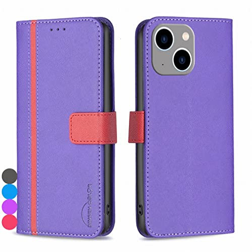 Klapber Custodia per iPhone 14 Mini Cover in pelle per iPhone 14 Mini Custodie da Cintura con Slot per Schede e Chiusura Magnetica Guscio in Silicone Cover per iPhone 14 Mini, Viola