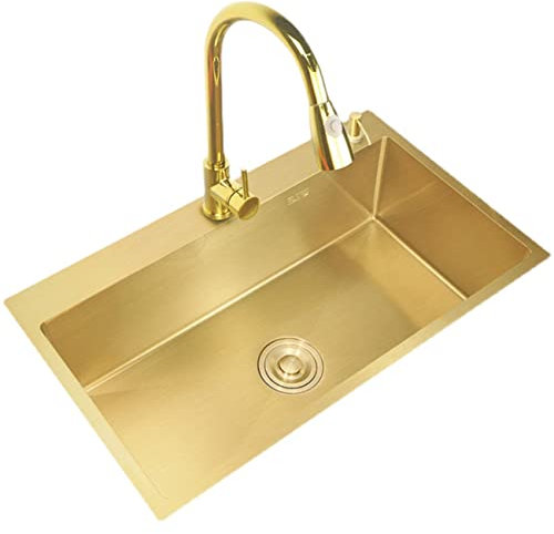Küchen Quadratisches Goldenes Küchenspülbecken Spüle Mit Einzelbecken Aus Edelstahl Waschbecken Mit Wasserhahn, Fallrohr Apartment Hotel Geschirrspüler Waschbecken Aufsatzwaschbecken Küchenspülen