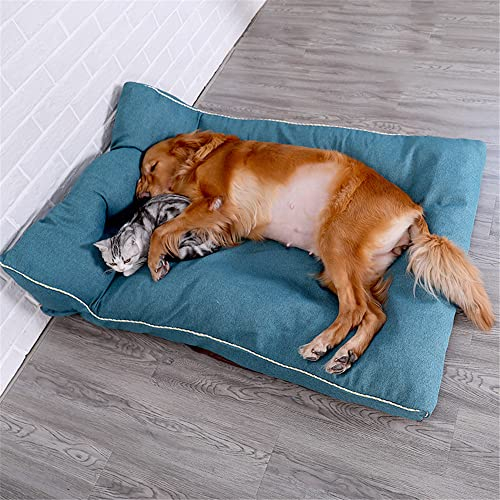 Hundebett große Hunde Mittelgroße - Hundedecke - Hundekissen Kleine Hunde Waschebar - Katzenbett Schöne Tierbett - Mittelgroße Hunde Gepolstert Hundematte Blue L(100X80XH29cm)