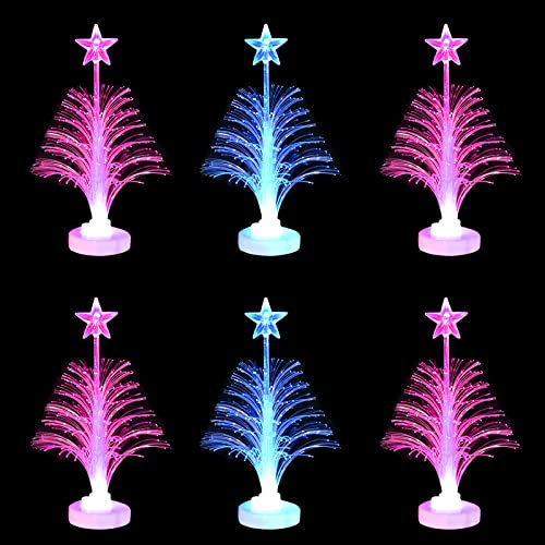 TSLBW 6 Pieces LED Mini Christmas Tree Colors Changing Fiber Optic Christmas Tree with a Star Battery powered Tabletop Christmas LED Night Light Tree for Xmas Holiday Decoration Gift