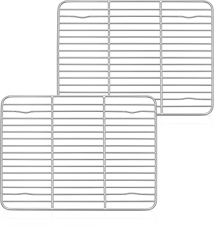 Cooling Rack Set of 2, Herogo Stainless Steel Wire Grill Rack for Baking Roasting Cooling, 29.5 x 23 x 1.5cm, Metal Rectangle Oven Shelf for Cake Cookie Bread, Oven Safe & Dishwasher Safe
