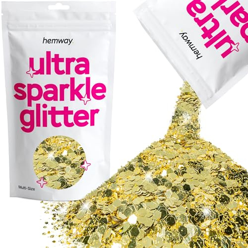 Hemway Ultra Sparkle Glitter Sand Gold 100g Multi Size | Glitter for Arts & Craft, Makeup, Nail Art, Crafting, Card Making, Sparkle Decoration