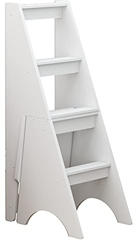 SXBHDM Klappleiter Klappstufen Leiterstuhl Hölzerner 4-Schritt-Hocker-Klappleiter-Stuhl, tragbare Trittleiter/Treppenstühle Stufenhocker-Regal-Multifunktionsleiter-Regal für Küche/Büro/Bibliothek