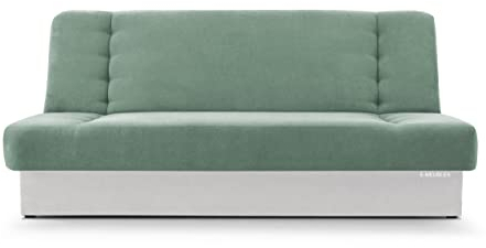 Sofa mit Schlaffunktion und Bettkasten, Kippsofa Klappsofa Schlafsofa Clic-Clack Couch für Wohnzimmer Federkern Sofagarnitur Polstersofa 92x192x85cm - CYPRUS (Mint + Weiß - Soro 34 + Soft 17)