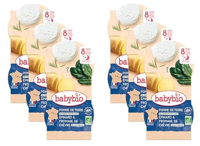 Babybio - Bols Pomme de Terre Epinard Chèvre - BIO - 8+ Mois - 2x200g - Lot de 6