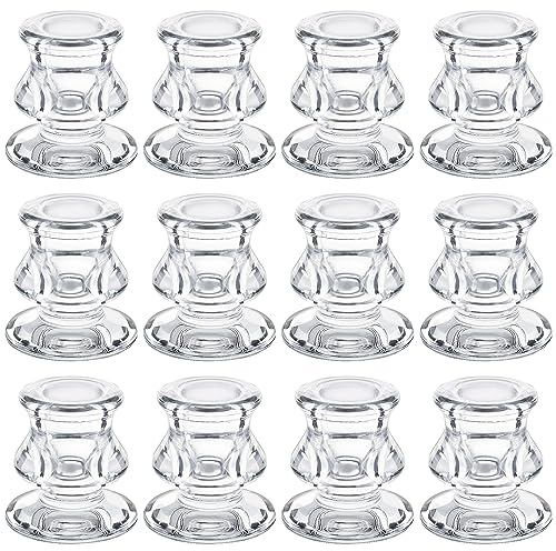 Belle Vous 12 Pack Glass Candle Sticks Holder - Elegant Taper/Pillar Candlestick Holder Set - Table Centerpiece Decoration for Wedding, Party, Festival, Home, Dining Room, Church or Valentine's Day