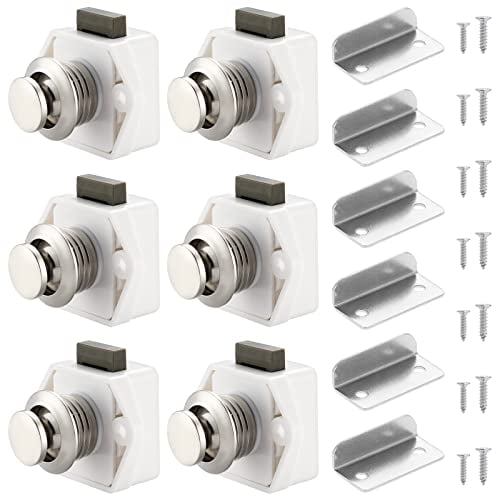 HSEAMALL Lot de 6 verrous à bouton-poussoir pour placard, tiroir, placard, porte, caravane, camping-car, bateau, blanc