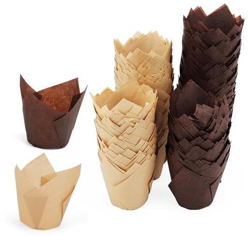 JAPCHET 400 PCS Brown and Coffee Tulip Baking Paper Cups, Muffin Cupcake Liners, Tulip Muffin Wrappers Cases for Weddings Birthdays