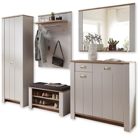 DIJON Flurgarderoben Set in Ashgrey, Viking Oak Optik - Modernes Garderobenset 5-teilig für Ihren Eingangsbereich - 274 x 201 x 38 cm (B/H/T)
