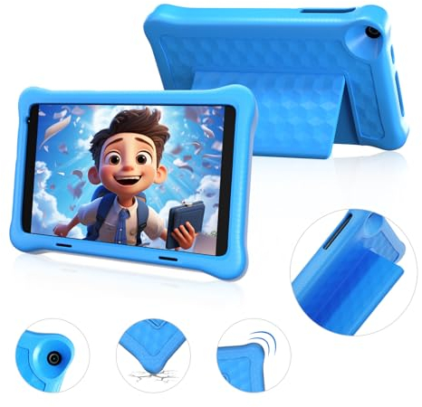 Wqplo Tablette pour Enfants 8 Pouces Android 12 Tablette Enfants 1280 * 800 IPS HD Écran 4000 MAH WiFi Bluetooth Double caméra Mode de Contrôle Parental Case d'amortissement (Bleu)
