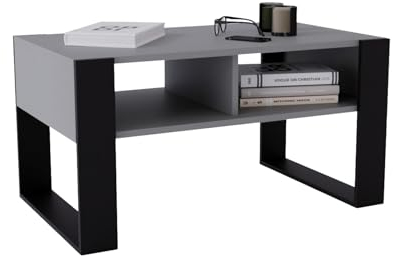 CraftPAK Wohnzimmer Tisch für Couch aus hochwertigem Holzwerkstoff, moderner Couchtisch mit zusätzlicher Ablagefläche, Sofatisch für Wohnzimmer, Couchtisch grau schwarz