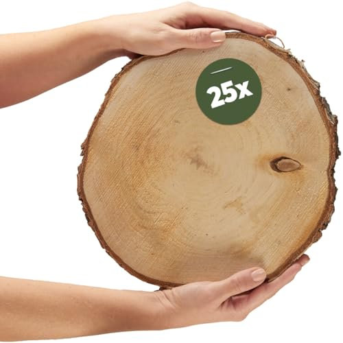 Große Holzscheiben zum Basteln oder Dekorieren - 25 Stück naturbelassene baum-scheiben ca. 30 cm (28 - 32 cm) Durchmesser aus birken-holz - runde Holz Birkenscheiben als Holzdeko Holzplatten