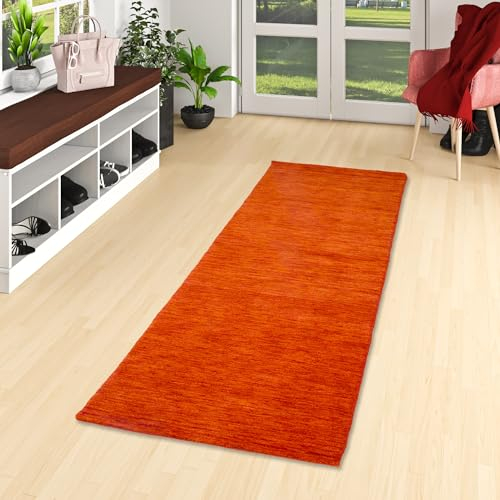 Natur Wolle Gabbeh Teppich Läufer Maya Terrakotta für Flur, Diele und Schlafzimmer