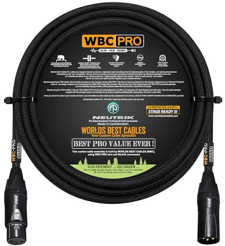 WORLDS BEST CABLES 10 Foot - WBC-PRO-Quad Ultra-Silent Ultra-Flexible Balanced Star-Quad Cable with Neutrik Male & Female XLR Plugs & Black Tweed Jacket