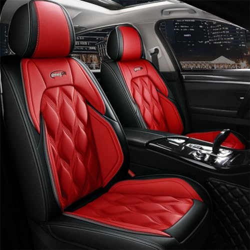 Muchkey Sitzbezüge Auto Leder kompatibel mit Jeep für Compass 2006-2024 | Vordersite und Rücksitze Sitzbezügesets Sitzbezüge & Auflagen zubehör Innenraum (mh109 Schwarz rot