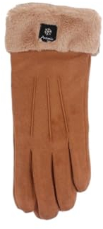 HomeRelax&Style Winter Damen Handschuhe | Kunstpelz und Streifen | Smartphone Touch-Funktion Farbe Kaffeebraun