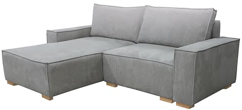 MEBLE-LUX - Ecksofa Cord Mit Schlaffunktion Und Bettkasten Sven I L-Form 235cm Breit I Eckcouch Mit Federkern I Linke Ottomane Sofa Hellgrau
