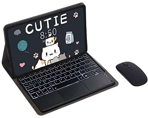 Bueuwe Keyboard Case for Lenovo Tab P12 12.7 Inch TB370FU 2023, 7 Color Backlit, Detachable Bluetooth Keyboard with Touchpad, Bluetooth Mouse,Black