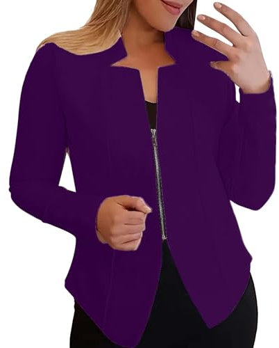 Giacca estiva da donna, leggera, lilla, bolero, per abito da sera, blazer corto, corto, sportivo, elegante, in jersey, oversize, moderna, leggera, taglie forti, giacca in tweed, Lilla, L