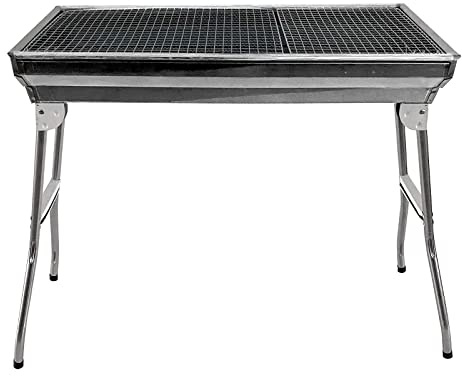 Großer Holzkohlegrill mit Tragegriff – klappbarer Grill aus Edelstahl für den Außenbereich, Terrasse, Garten, Heizung, Räucherofen, Strand- und Picknick-Campinggrill zum Kochen, Terrassendielen, ESS