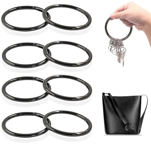 8 Stück Runde Karabiner, Schwarz Zinklegierung Karabiner, 60 mm Rund Karabinerhaken, Robust Groß Karabiner Ring für Schlüsselanhänger Tasche Schmuck DIY Handwerk Machen