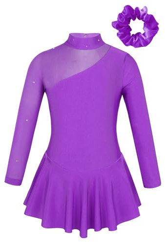 Miutii Mädchen Eiskunstlauf Kleid Glitzer Ballettkleid Eislaufkleid mit Haarband Langarm Ballettanzug Ballerina Latein Eislaufen Tanzkleid