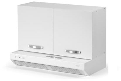 Linea Azzurra Sopracappa 90 con Depuratore Pensile Cucina Sospeso in Legno Mobile H49xL90xP32 Depuratore H15xL90xP48cm Made in Italy Facile da Installare (Bianco Frasinato)