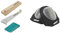 Bundle aus wolfcraft Geling-Set zum Laminat- und Designboden verlegen I 6975000 I Zugeisen, Schlagholz und 30 Universalkeile + Komfort-Knieschoner I 4972000 I Für komfortables Arbeiten im Knien