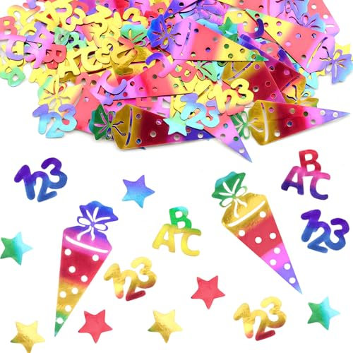 200 Stück Streudeko Einschulung Deko, Tischdeko Einschulung Mädchen Junge, Schulanfang Schulkind Deko, Schultüte Deko, Glitzer Confetti für Schuleinführung