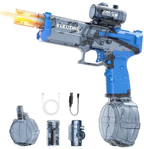 Maxee Elektrische Wasserpistole mit Mündungslicht, Automatische Wasserpistole mit 7-8 M Großer Reichweite, Wiederaufladbar Wasserpistole, Water Gun für Kinder/Erwachsene Sommer Schwimmbad, Strand