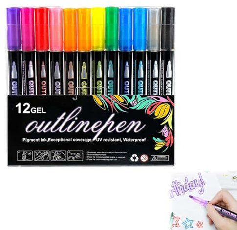 XOXVURI 12 Stück Glitzerstifte Zauberstifte, Glitzerstifte Zum Basteln und Malen, Ostern Geschenke Kinder, Outline Stifte Metallic Magische Stifte für Kleinigkeiten zu Ostern für Kinder