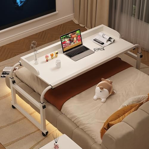 GWWBD Table A Roulette，Table Roulante pour Lit D'hopiteaux Table pour Ordinateur Portable Et Imprimante Table De Lit A Roulette pour Ordinateur Portable(Color:Blanc+)
