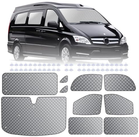 MaxEarn 8Stk Thermomatte Interne Auto passend für VITO II W639/Viano 2003-2014 SWB L2, Sonnenblende Frontscheibenabdeckung, Thermo Jalousien Set Verdunkelung, Sonnenschutz Windschutzscheiben Matte
