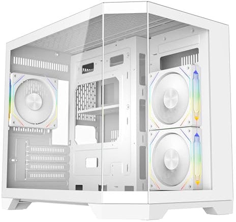 CiT Mars mATX Gaming PC Case – Dual Chamber Panoramic PC Case - Including 3 x 120mm Infinity ARGB Fans, 6-Port PWM Fan Hub, AIO Support, USB 3.0, USB 2.0, HD Audio | White