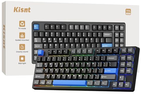 Wireless Mechanical Keyboard,Gasket Mounted with Creamy Sound,Bluetooth/2.4GHz/USB-C,Custom Hot Swappable,RGB Backlit,75% Compact Layout for Gaming/Typing/Win/Mac/PC(Textured Black,Linear Switch)