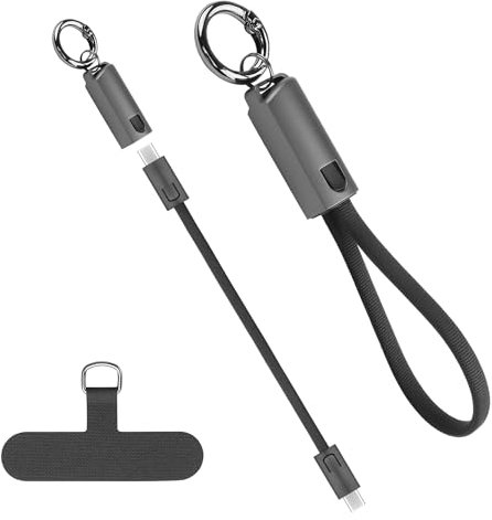 YACSEJAO 20cm/0,6ft Mini llavero USB C a USB C Cable, 60W PD de carga rápida y transferencia de datos, cargador portátil de tipo C Cable con mosquetón para el teléfono, la energía móvil (Negro)
