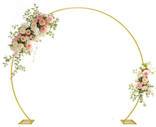 Fiita Sfondo rotondo dorato da 2 m con supporto per arco a palloncino grande arco in metallo per anniversario, festa di compleanno, San Valentino, cerimonia nuziale, decorazioni per matrimoni