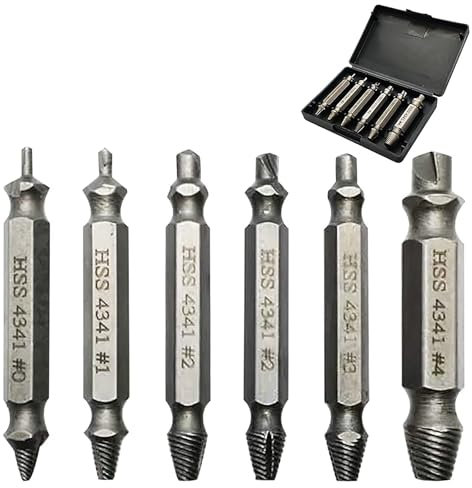 WOLMIK 6PCS Damaged Screw Extractor Set, Screw Grab Screw Removal Tool, Drill Bit Tools for Easy Removal of Broken & Rusty Hardware, Hardened High Speed Steel