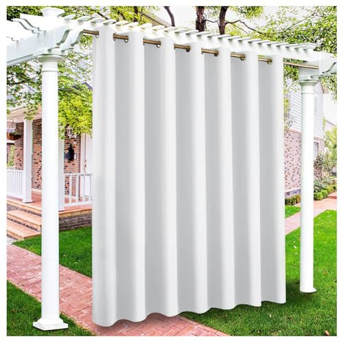 Mewkew Outdoor Vorhänge Wasserdicht UV Schutz Outdoor Weiß Vorhang mit Ösen Winddicht Sichtschutz Blickdicht Vorhang Innen und Außen Gardinen für Terrasse Garten Hof Balkon H182 × B152 cm (1 Stück)
