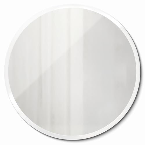 Runder Wandspiegel 70 cm mit Weiß Glasrahmen | Ideal für Bad Wohnzimmer Schlafzimmer Flur | Modernes Wohnaccessoire | Eleganter Dekospiegel | Harmonisches Design
