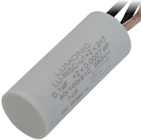 Lumonic I Entstörkondensator 0,1µF 2x2,7nF 250VAC I 15x35mm I -40…+100°C I 3 Anschlusskabel I Radial I 0,1uF I EMV-Kondensator I für Haushaltsgeräte,