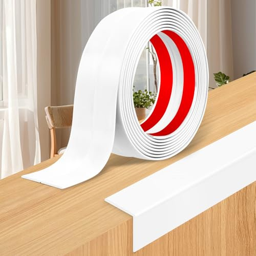 Baguette d’Angle PVC Cornière Moulure Murale Autocollante Protection Profilé Souple pour bordure de carrelage Plafond (Blanc brillant, 2cm×12m)