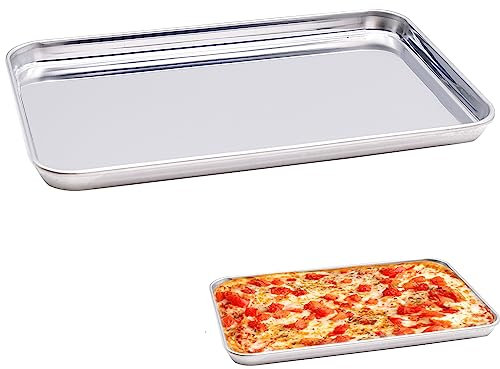 2 Piezas Bandejas Horno, Bandeja Horno Universal de Acero Inoxidable, Bandeja Rectangular para Pasteles Pollo Asado, 22,7 x 14,7 x 1,2 cm