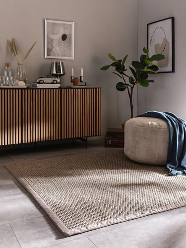 benuta Pure Sisalteppich Greta - Grau 150x150 cm - 100% Sisal - Quadratisch & im Style: Bordüre, Uni, Natural Living, Scandi Living - Pflegeleicht für Wohnzimmer Schlafzimmer