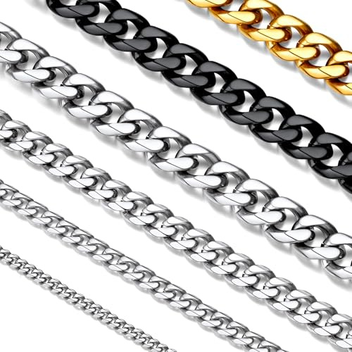 Suplight Herren Panzerkette 3/6/9mm breit Cuban Link Kette, Silber/Gold/Schwarz, 36/46/51/55/61/66/71/76cm