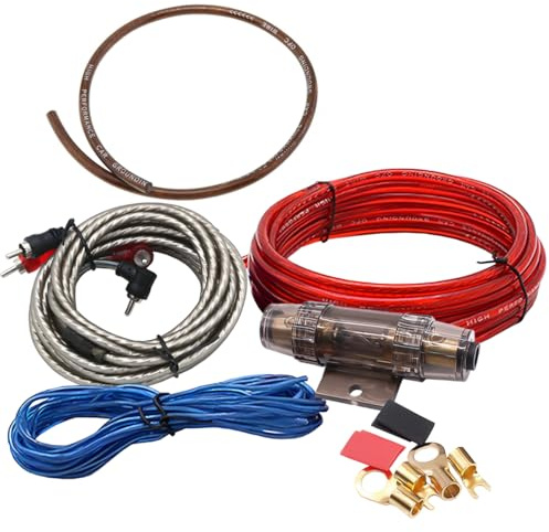 LKRXW 8GA Kit de Cableado Amplificador Coche 8AWG Kit Cable Amplificador | 1800W Juego de Cables Instalación Ampli Subwoofer Auto Audio Estéreo Conectores RCA Fusible