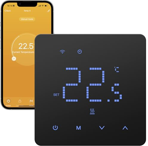 Beok Fussbodenheizung Thermostat Digital Für Elektrische Fußbodenheizung Smart WiFi Raumthermostat Programmierbar Heizungsthermostat mit Fühler Kompatibel Tuya Alexa Echo 16A TGM50WIFI-EP Schwarz