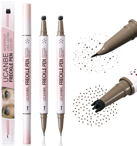 UCANBE Stylo et Tampon à Taches de Rousseur Double Embout(03 Marron)*2 | Pointe Incurvée Précise à 15° Maquillage Imperméable, Crayons à Taches de Rousseur Fausses Longue Durée